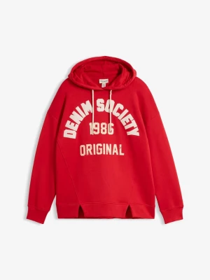 Bluza oversize z kapturem, z czystej bawełny BonPrix czerwony