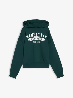 Bluza oversize z kapturem, z czystej bawełny BonPrix zielony