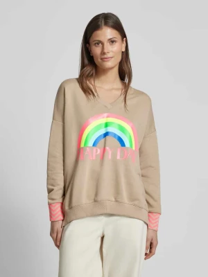 Bluza oversized z nadrukiem motywu Miss Goodlife Beżowy