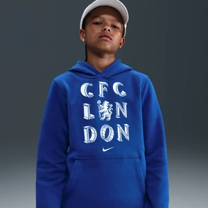 Bluza piłkarska z kapturem dla dużych dzieci (chłopców) Nike Chelsea F.C. Club - Niebieski