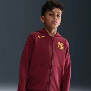 Bluza piłkarska z kapturem i zamkiem dla dużych dzieci (chłopców) Nike FC Barcelona Club (wersja czwarta) - Czerwony
