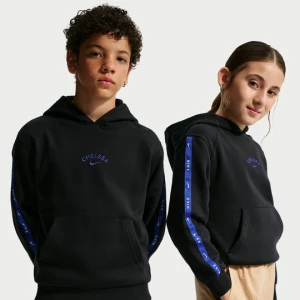 Bluza piłkarska z kapturem z dzianiny dla dużych dzieci Nike Chelsea FC City Side - Czerń