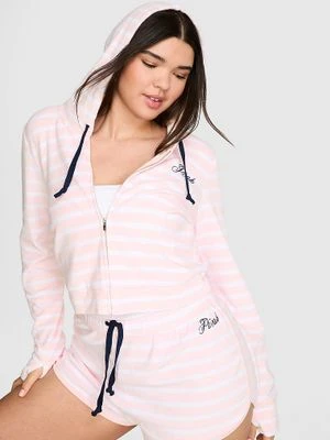 PINK Bluza plażowa bawełniana z kapturem zapinana na zamek Terry Victoria's Secret