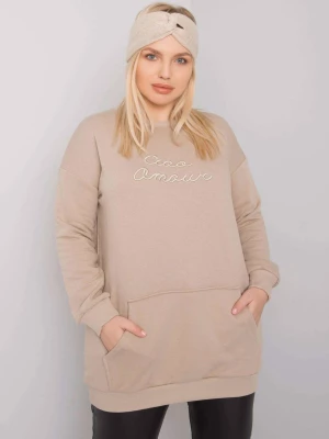 Bluza plus size beżowy casual bez kaptura wkładane przez głowę dekolt okrągły rękaw długi haft Relevance