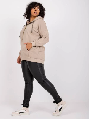 Bluza plus size beżowy casual z kapturem wkładane przez głowę kaptur rękaw długi zamek Relevance