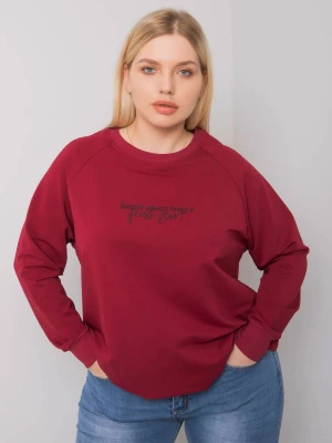 Bluza plus size bordowy casual bez kaptura wkładane przez głowę dekolt okrągły rękaw długi Relevance