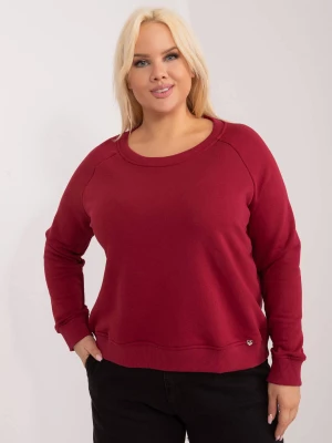 Bluza plus size bordowy casual dekolt łódka rękaw długi długość krótka Basic feel good