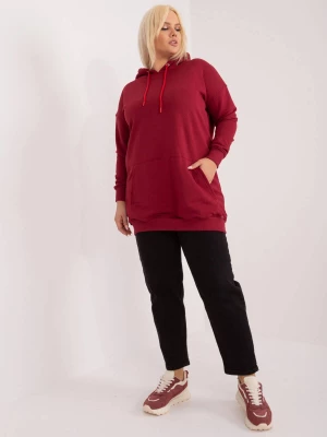 Bluza plus size bordowy casual sportowy kaptur rękaw długi długość długa kieszenie troczki Basic feel good