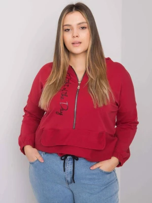 Bluza plus size bordowy casual z kapturem rozpinane kaptur rękaw długi zamek Relevance