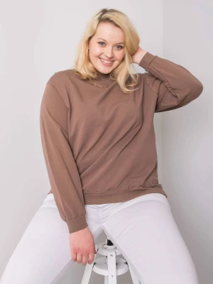 Bluza plus size brązowy casual dekolt okrągły rękaw długi Basic feel good