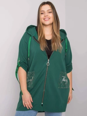 Bluza plus size ciemny zielony casual z kapturem rozpinane kaptur rękaw długi dżety zamek Relevance