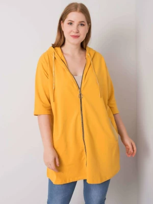 Bluza plus size ciemny żółty casual z kapturem rozpinane dekolt okrągły rękaw krótki zamek Relevance