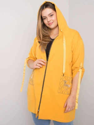 Bluza plus size ciemny żółty casual z kapturem rozpinane kaptur rękaw długi dżety zamek Relevance