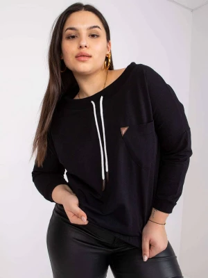 Bluza plus size czarny casual bez kaptura wkładane przez głowę dekolt okrągły rękaw długi troczki kieszenie Relevance