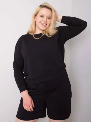 Bluza plus size czarny casual dekolt łódka rękaw długi długość krótka Basic feel good