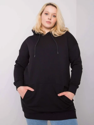 Bluza plus size czarny casual sportowy kaptur rękaw długi długość długa kieszenie troczki Basic feel good