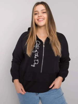 Bluza plus size czarny casual z kapturem rozpinane kaptur rękaw długi zamek Relevance