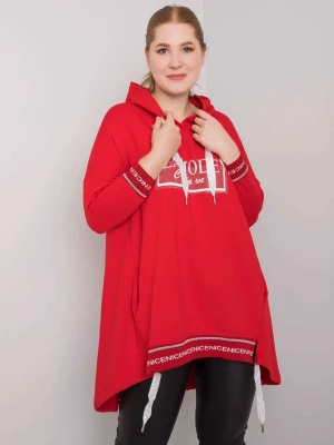 Bluza plus size czerwony casual wkładane przez głowę z kapturem dekolt okrągły rękaw 3/4 dżety Relevance