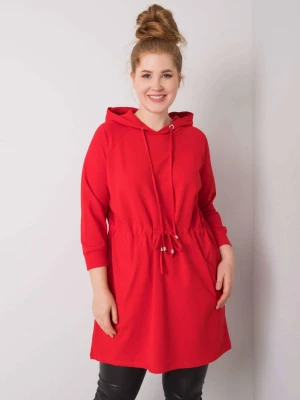 Bluza plus size czerwony casual wkładane przez głowę z kapturem dekolt okrągły rękaw długi Relevance