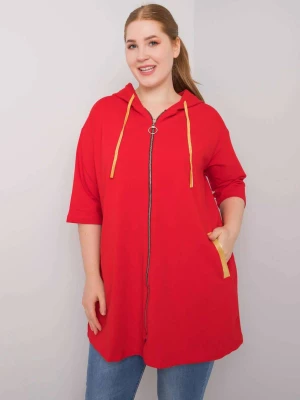 Bluza plus size czerwony casual z kapturem rozpinane dekolt okrągły rękaw krótki zamek Relevance