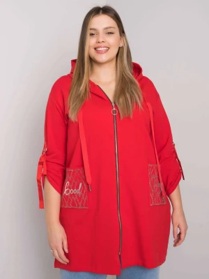 Bluza plus size czerwony casual z kapturem rozpinane kaptur rękaw długi dżety zamek Relevance