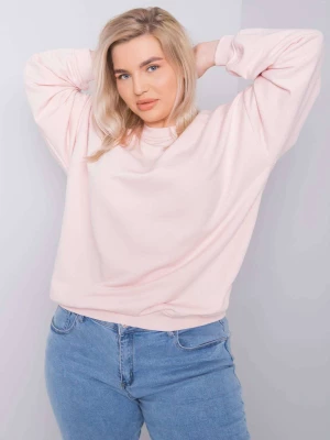 Bluza plus size jasny różowy casual dekolt okrągły rękaw długi Basic feel good