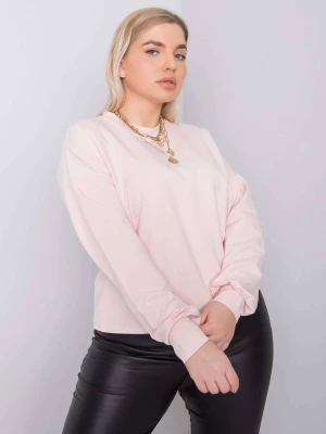 Bluza plus size jasny różowy casual dekolt okrągły rękaw długi Basic feel good