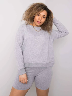 Bluza plus size szary casual dekolt łódka rękaw długi długość krótka Basic feel good