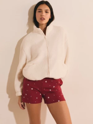 Bluza polaire oversize z wysokim dekoltem ze sznurkiem Etam ecru