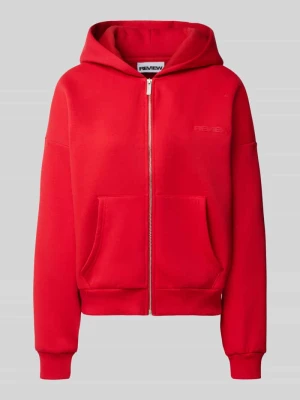 bluza rozpinana basic o kroju relaxed fit z kapturem REVIEW Wiśniowy
