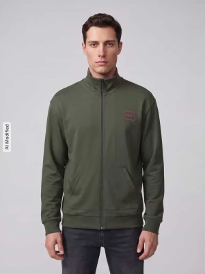 bluza rozpinana o kroju regular fit z mieszanka bawełny model 'Laze Zip Jacket' Hugo Oliwkowy