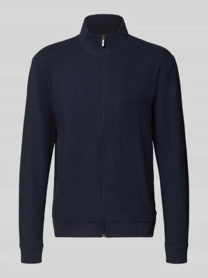 bluza rozpinana o kroju regular fit z mieszanki bawełny model 'Structure' Boss Granatowy