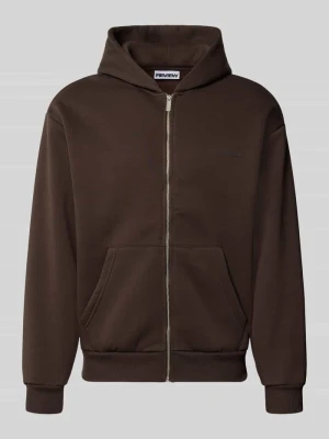 Bluza rozpinana o kroju relaxed fit z mieszanki bawełny z detalem z logo REVIEW Ciemnobrązowy