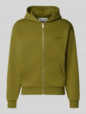 Bluza rozpinana o kroju relaxed fit z mieszanki bawełny z kapturem REVIEW Trawiasty zielony