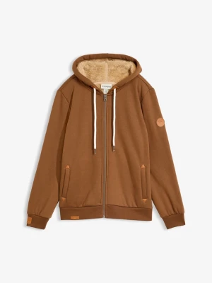 Bluza rozpinana z kapturem, na podszewce z polaru baranka BonPrix brązowy