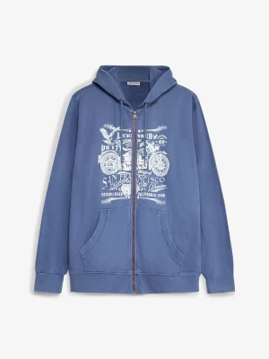 Bluza rozpinana z kapturem, z czystej bawełny BonPrix niebieski