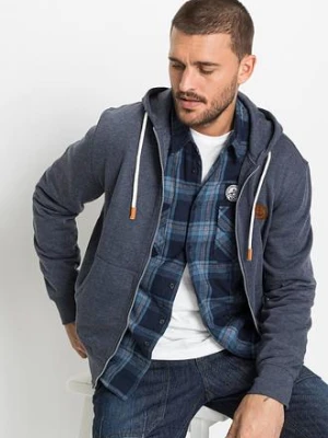 Bluza rozpinana z kapturem, z detalami z imitacji skóry BonPrix niebieski