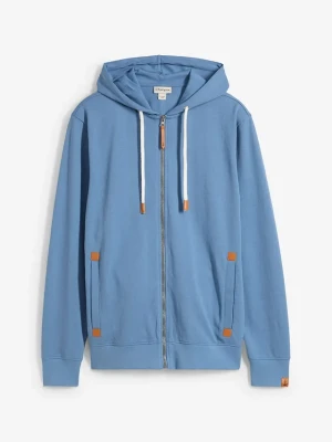 Bluza rozpinana z kapturem z detalami z imitacji skóry BonPrix niebieski