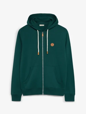Bluza rozpinana z kapturem, z detalami z imitacji skóry BonPrix zielony