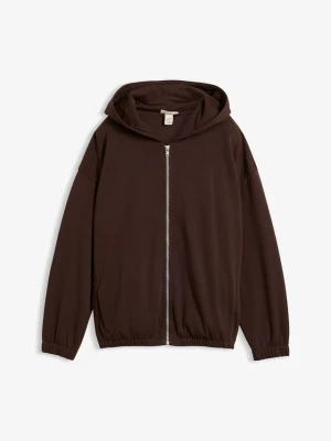 Bluza rozpinana z kapturem z mieszanki bawełny organicznej BonPrix brązowy