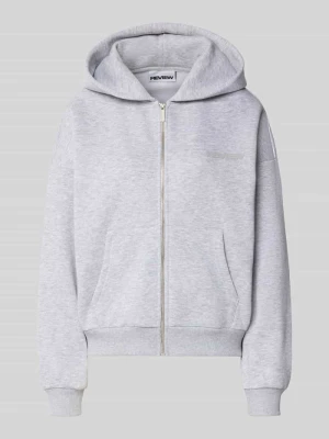 Bluza rozpinana z logo i kieszenią kangurka REVIEW Jasnoszary melanż