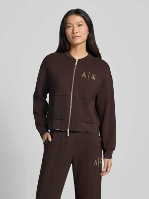 Bluza rozpinana z nadrukiem z logo Armani Exchange Ciemnobrązowy