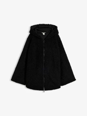 Bluza rozpinana z polaru baranka, rozszerzana ku dołowi, z rozcięciami po bokach BonPrix czarny