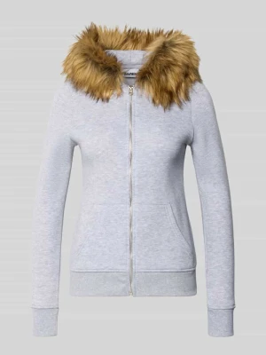 Bluza rozpinana ze sztucznego futra i kieszenią kangurka REVIEW Jasnoszary melanż