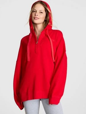 PINK Bluza bawełniana z kapturem Campus Hoodie Victoria's Secret Czerwony
