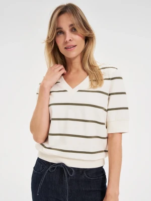 Bluza w paski z krótkimi rękawami ecru Moodo