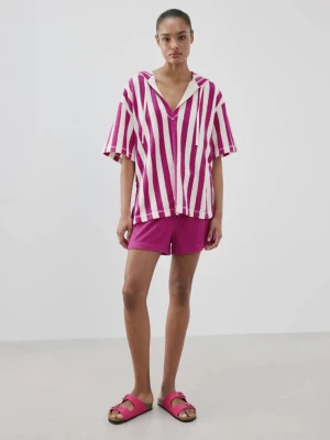 Bluza z bawełny frotté w paski fuksja - Kobieta - - MANGO