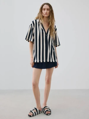 Bluza z bawełny frotté w paski niebieski - Kobieta - - MANGO