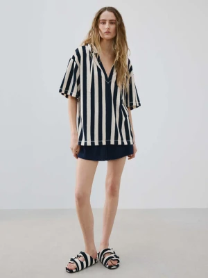 Bluza z bawełny frotté w paski niebieski - Kobieta - - MANGO