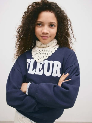 Bluza z bawełny z haftowanym napisem granatowy - Dzieci - lata - MANGO KIDS